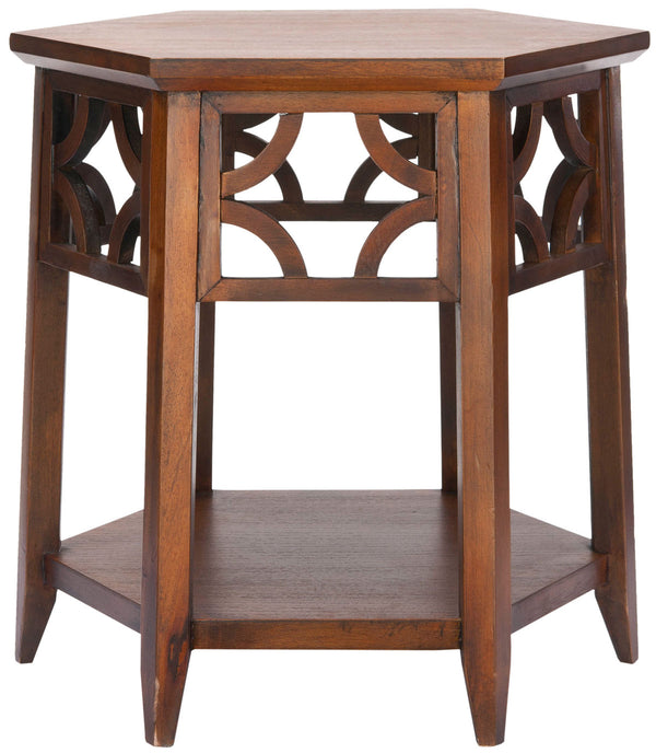 Safavieh Connr End Table Hexagon Brown Wood Bayur AMH4602A 683726369776