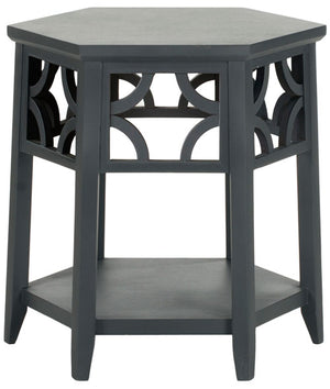 Safavieh Connr End Table Hexagon Charcoal Grey Wood Bayur AMH4602B 683726755333