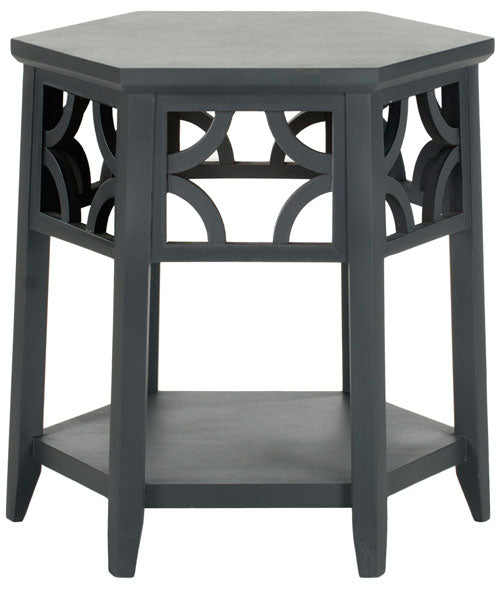 Safavieh Connr End Table Hexagon Charcoal Grey Wood Bayur AMH4602B 683726755333