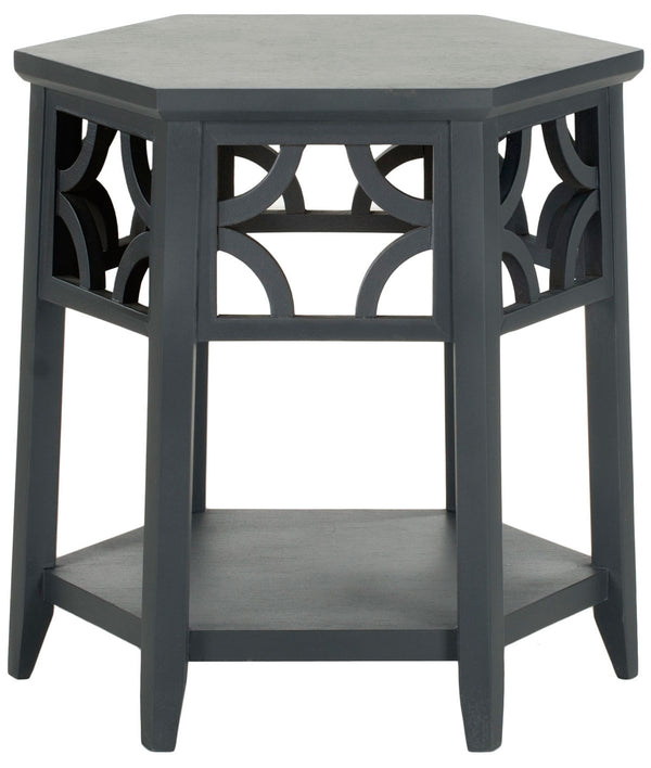 Safavieh Connr End Table Hexagon Charcoal Grey Wood Bayur AMH4602B 683726755333