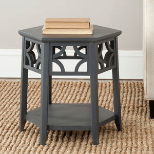 Safavieh Connr End Table Hexagon Charcoal Grey Wood Bayur AMH4602B 683726755333
