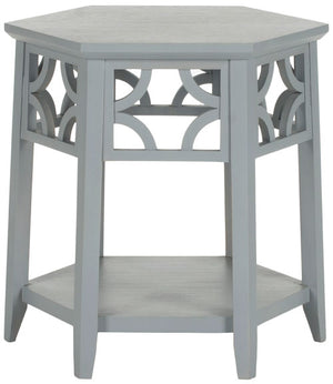 Safavieh Connr End Table Hexagon Pearl Blue Grey Wood Bayur AMH4602C 683726755340