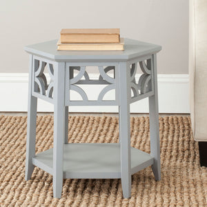 Safavieh Connr End Table Hexagon Pearl Blue Grey Wood Bayur AMH4602C 683726755340