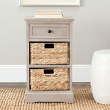 Safavieh Carrie Side Table Storage Vintage Grey Wood Water Based Paint Pine Aluminum Alloy AMH5700A 683726469902