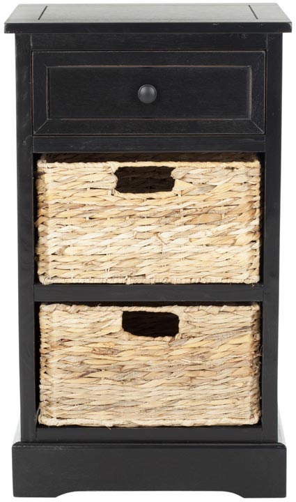 Safavieh Carrie Side Table Storage Distressed Black Wood Water Based Paint Pine Aluminum Alloy AMH5700B 683726469957