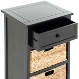 Safavieh Carrie Side Table Storage Distressed Black Wood Water Based Paint Pine Aluminum Alloy AMH5700B 683726469957