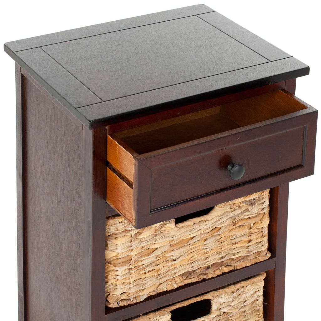 Safavieh Carrie Side Table Storage Dark Cherry Wood Water Based Paint Pine Aluminum Alloy AMH5700D 683726470076