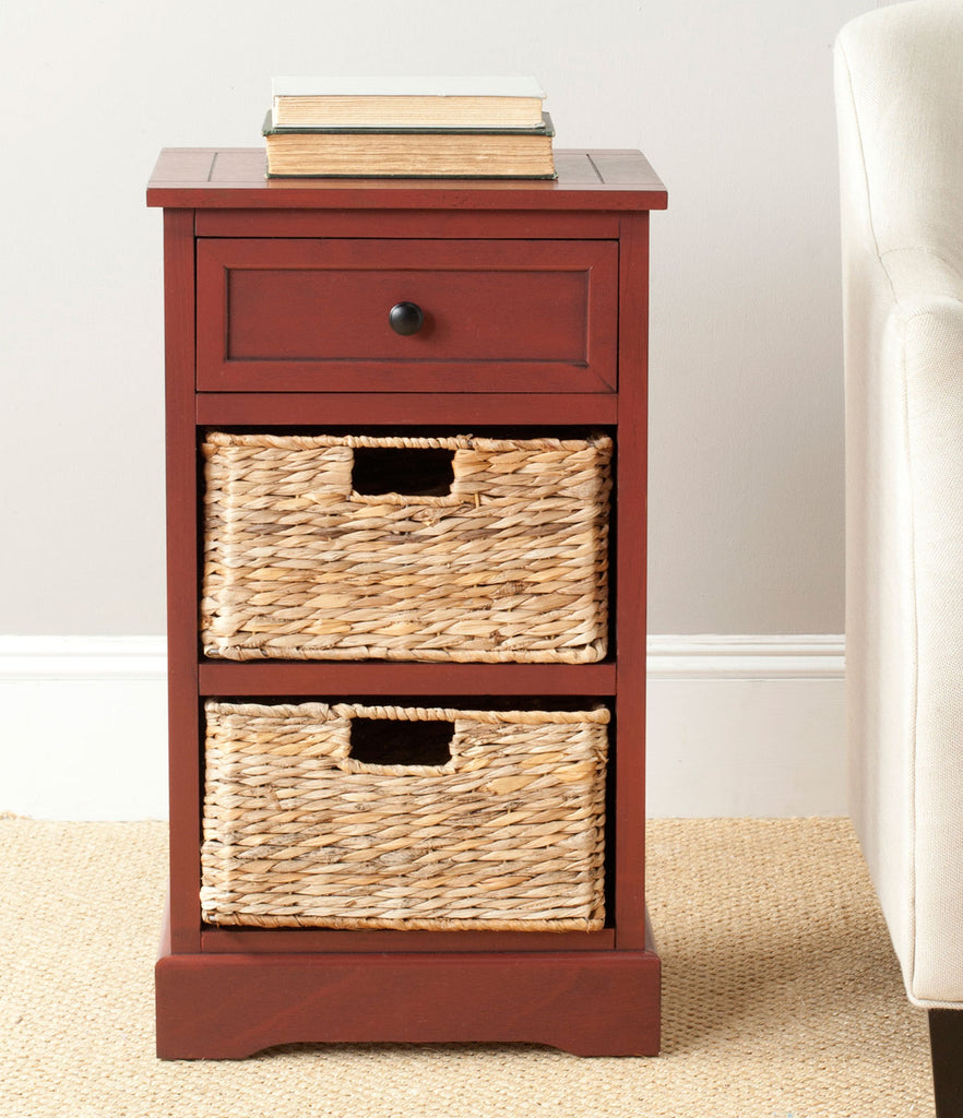 Safavieh Carrie Side Table Storage Red Wood Water Based Paint Pine Aluminum Alloy AMH5700E 683726214823