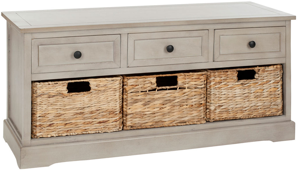 Safavieh Damien Storage Bench 3 Drawer Vintage Grey Wood Water Based Paint Pine Aluminum Alloy AMH5701A 683726470588