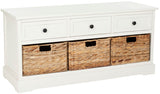 Safavieh Damien Storage Bench 3 Drawer Distressed Cream Wood Water Based Paint Pine Aluminum Alloy AMH5701C 683726470632