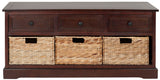 Safavieh Damien Storage Bench 3 Drawer Dark Cherry Wood Water Based Paint Pine Aluminum Alloy AMH5701D 683726470656