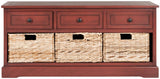 Safavieh Damien Storage Bench 3 Drawer Red Wood Water Based Paint Pine Aluminum Alloy AMH5701E 683726214830