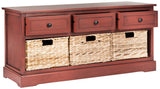 Safavieh Damien Storage Bench 3 Drawer Red Wood Water Based Paint Pine Aluminum Alloy AMH5701E 683726214830