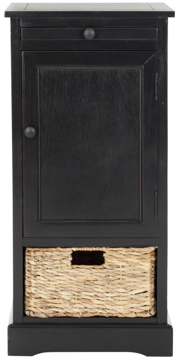Safavieh Raven Storage Unit Tall Distressed Black Wood Water Based Paint Pine Aluminum Alloy AMH5703B 683726471547