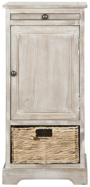 Safavieh Raven Storage Unit Tall Vintage White Wood Water Based Paint Pine Aluminum Alloy AMH5703F 889048039292