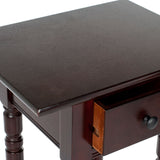 Safavieh Sabrina End Table Storage Drawer Dark Cherry Wood Water Based Paint Pine Aluminum Alloy AMH5704D 683726471028