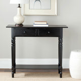 Safavieh Rosemary Console 2 Drawer Distressed Black Wood Water Based Paint Pine Aluminum Alloy AMH5705B 683726471066