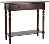 Safavieh Rosemary Console 2 Drawer Dark Cherry Wood Water Based Paint Pine Aluminum Alloy AMH5705D 683726471042