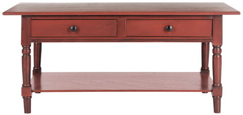 Safavieh Boris Coffee Table 2 Drawer Red Wood Water Based Paint Pine Aluminum Alloy AMH5706E 683726307587