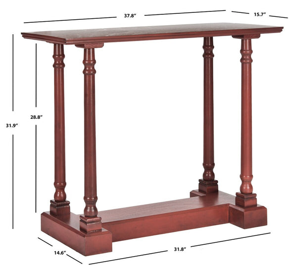 Regan Console Table - Elegant Pine Furniture in Rust Red Finish for Stylish Home Decor Displays