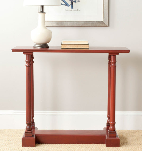 Regan Console Table - Elegant Pine Furniture in Rust Red Finish for Stylish Home Decor Displays