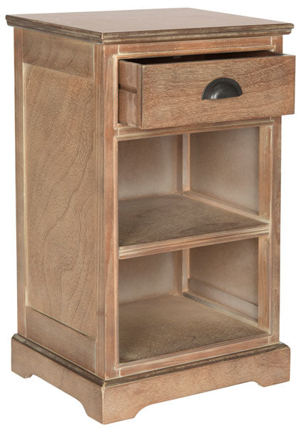 Safavieh Griffin Side Table One Drawer Washed Natural Pine Wood Water Based Paint MDF Veneer Aluminum Alloy AMH5719B 683726134954
