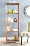 Safavieh Odessa Bookcase 5 Tier Washed Natural Pine Wood Water Based Paint MDF Veneer Aluminum Alloy AMH5721B 683726135142
