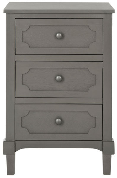 Safavieh Rosaleen Side Chest Three Drawer Grey Wood Water Based Paint Pine MDF Veneer Aluminum Alloy AMH5723A 683726135210