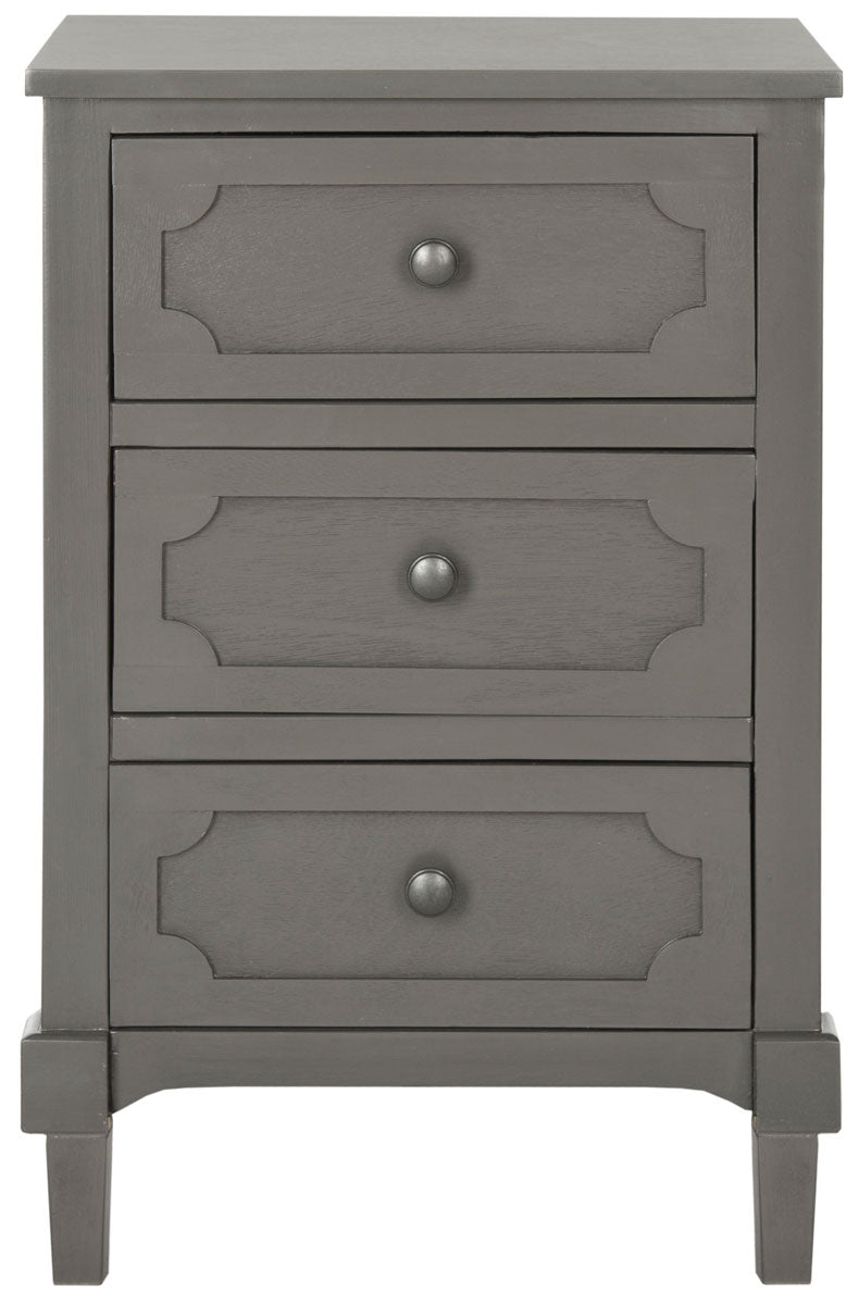 Safavieh Rosaleen Side Chest Three Drawer Grey Wood Water Based Paint Pine MDF Veneer Aluminum Alloy AMH5723A 683726135210