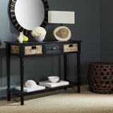 Safavieh Christa Console Table Storage Distressed Black Wood Water Based Paint Pine Aluminum Alloy AMH5737A 889048038820