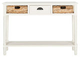 Safavieh Christa Console Table Storage Distressed White Wood Water Based Paint Pine Aluminum Alloy AMH5737B 889048038837