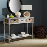 Safavieh Christa Console Table Storage Vintage White Wood Water Based Paint Pine Aluminum Alloy AMH5737E 889048038868