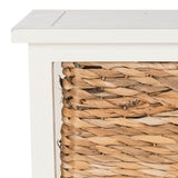 Safavieh Halle Side Table 3 Wicker Basket Storage Distressed White Wood Water Based Paint Pine AMH5738B 889048038882