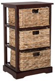 Safavieh Halle Side Table 3 Wicker Basket Storage Cherry Wood Water Based Paint Pine AMH5738C 889048038899