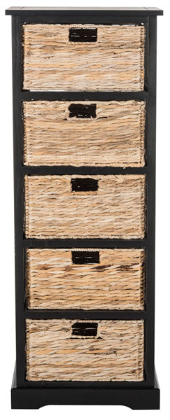 Safavieh Vedette Tower 5 Wicker Basket Storage Distressed Black Wood Water Based Paint Pine AMH5739A 889048038929