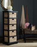 Safavieh Vedette Tower 5 Wicker Basket Storage Distressed Black Wood Water Based Paint Pine AMH5739A 889048038929