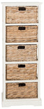 Safavieh Vedette Tower 5 Wicker Basket Storage Distressed White Wood Water Based Paint Pine AMH5739B 889048038936