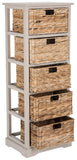 Safavieh Vedette Tower 5 Wicker Basket Storage Vintage Grey Wood Water Based Paint Pine AMH5739D 889048038950