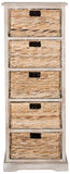 Safavieh Vedette Tower 5 Wicker Basket Storage Vintage White Wood Water Based Paint Pine AMH5739E 889048038967