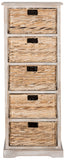Safavieh Vedette Tower 5 Wicker Basket Storage Vintage White Wood Water Based Paint Pine AMH5739E 889048038967