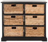 Safavieh Keenan Chest 6 Wicker Basket Storage Distressed Black Wood Water Based Paint Pine AMH5740A 889048038974