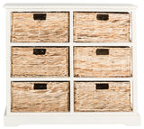 Safavieh Keenan Chest 6 Wicker Basket Storage Distressed White Wood Water Based Paint Pine AMH5740B 889048038981