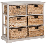 Safavieh Keenan Chest 6 Wicker Basket Storage Vintage Grey Wood Water Based Paint Pine AMH5740D 889048039001