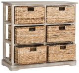 Safavieh Keenan Chest 6 Wicker Basket Storage Vintage White Wood Water Based Paint Pine AMH5740E 889048039018