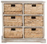 Safavieh Keenan Chest 6 Wicker Basket Storage Vintage White Wood Water Based Paint Pine AMH5740E 889048039018