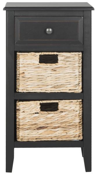 Safavieh Everly Side Table Drawer Distressed Black Wood Water Based Paint Pine Aluminum Alloy AMH5743A 889048039124