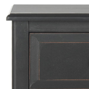 Safavieh Everly Side Table Drawer Distressed Black Wood Water Based Paint Pine Aluminum Alloy AMH5743A 889048039124