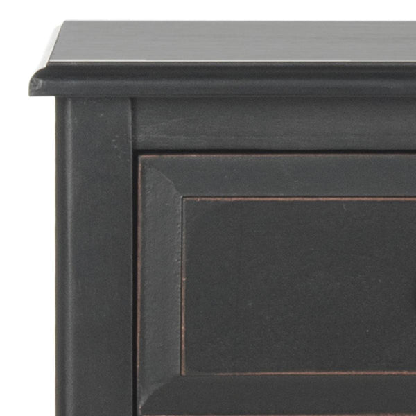 Safavieh Everly Side Table Drawer Distressed Black Wood Water Based Paint Pine Aluminum Alloy AMH5743A 889048039124