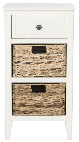 Safavieh Everly Side Table Drawer Distressed White Wood Water Based Paint Pine Aluminum Alloy AMH5743B 889048039131
