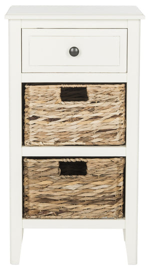 Safavieh Everly Side Table Drawer Distressed White Wood Water Based Paint Pine Aluminum Alloy AMH5743B 889048039131